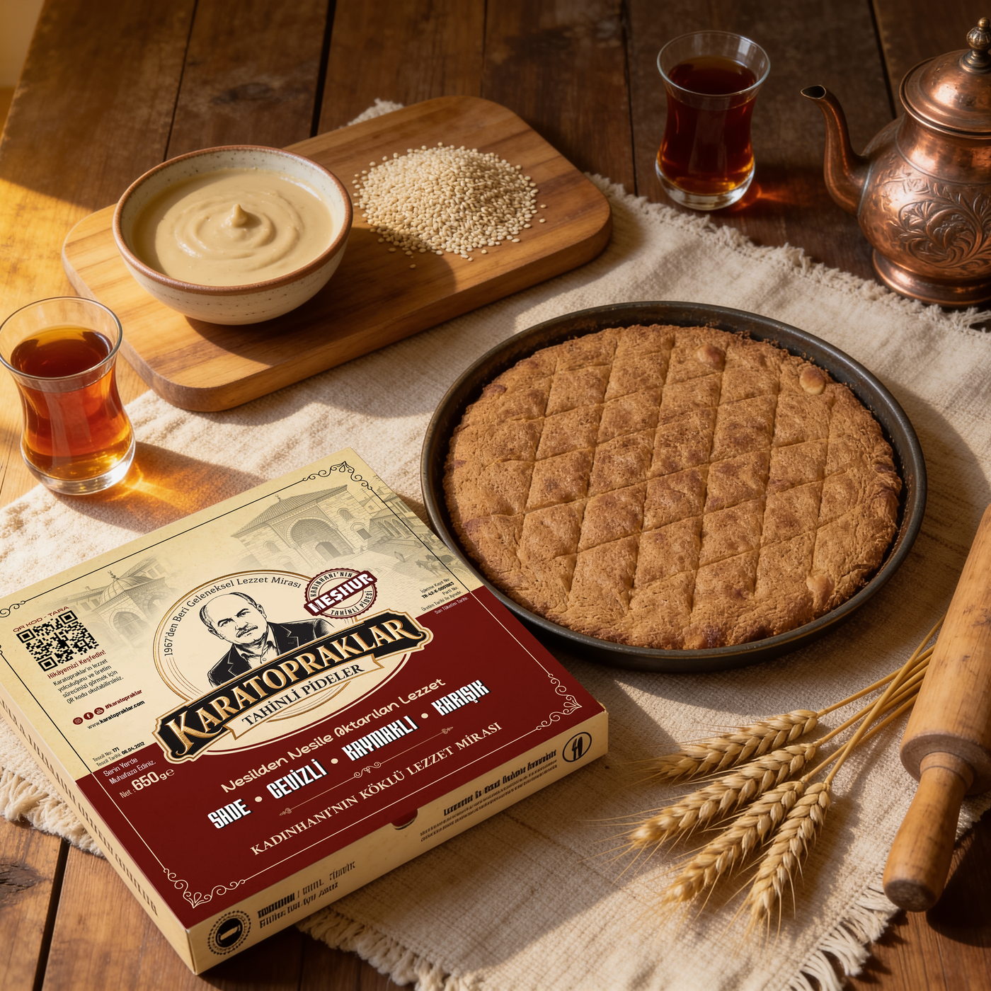 Sade tahinli pide sunumu