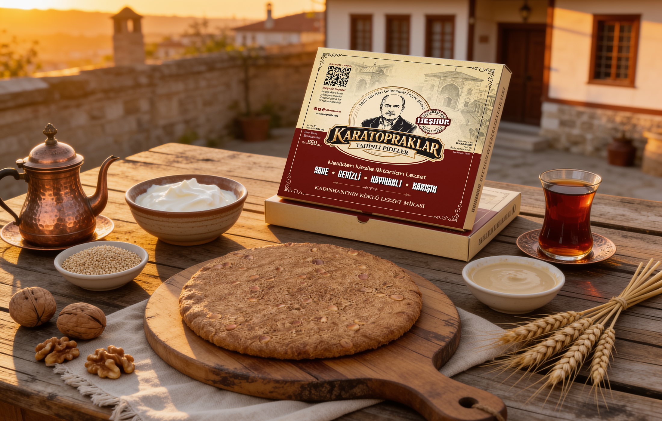 Kadınhanı tahinli pidesi ve geleneksel sofra sunumu